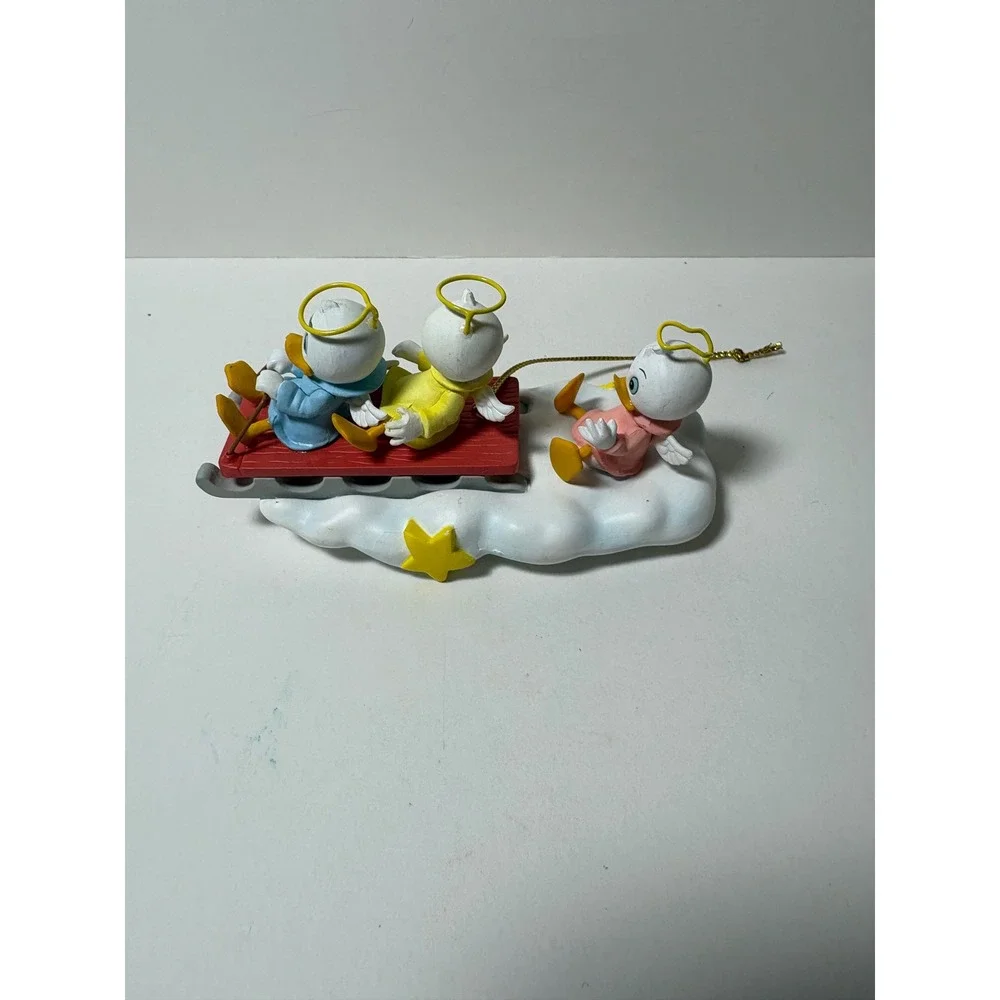 Disney Huey Dewey Louie Christmas Ornament Angel Ducklings Sledding on Cloud Box